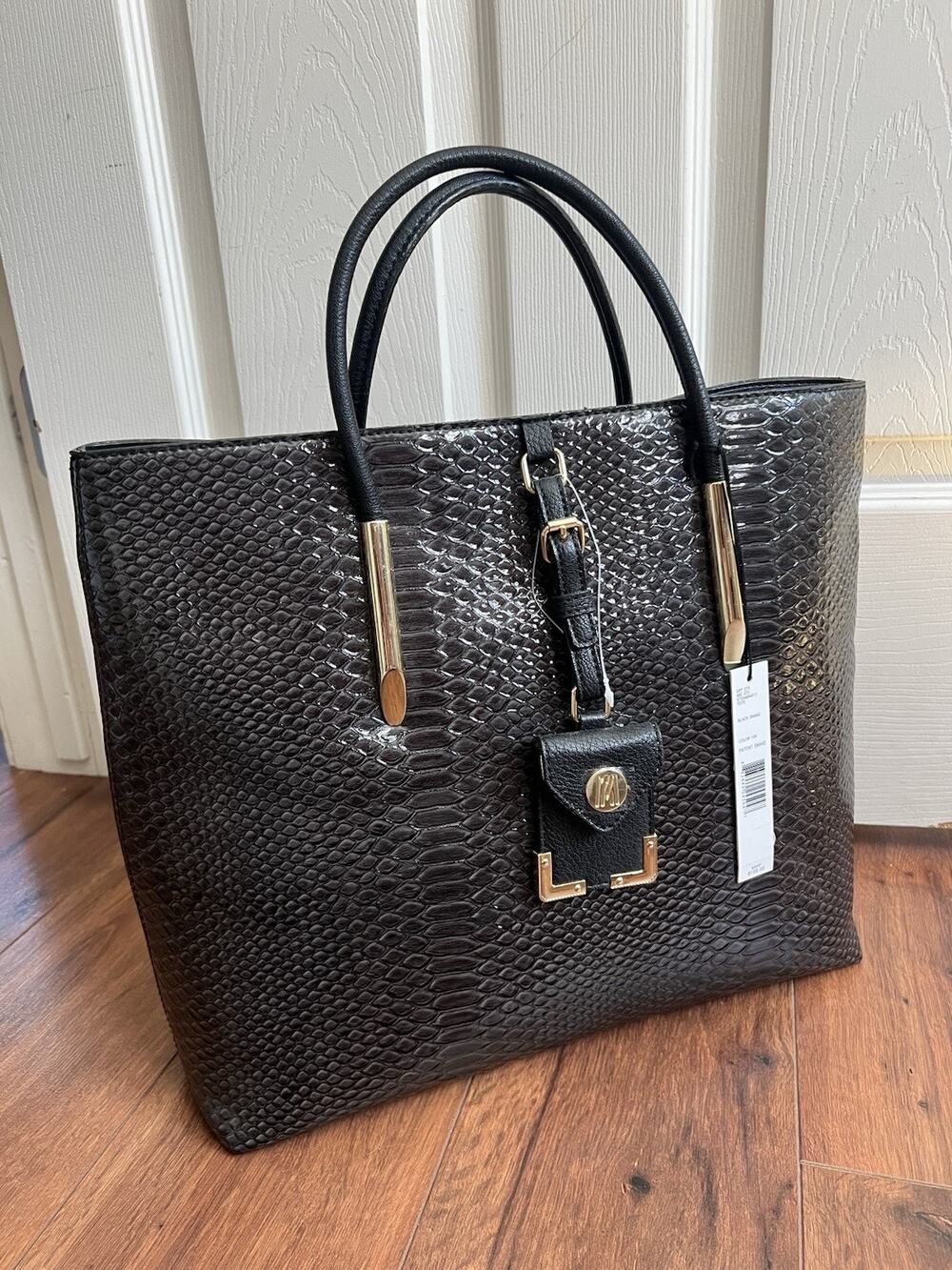 ANTONIO MELANI Patent Snake Leather Large Laptop Carryall Crossbody Tote NWT
